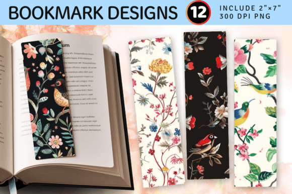 Floral Birds Embroidery PNG Bookmark Des